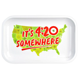 Pulsar Metal Rolling Tray with 'It's 4:20 Somewhere' Design - 11" x 7" Top View