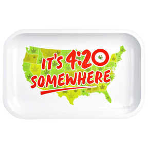 Pulsar Metal Rolling Tray with 'It's 4:20 Somewhere' Design - 11" x 7" Top View