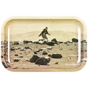 Pulsar Metal Rolling Tray with Bigfoot on Mars design, 11" x 7" size, top view