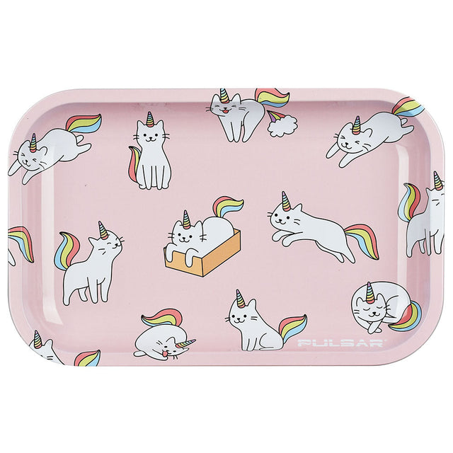 Pulsar Metal Rolling Tray with Caticorns design, 11"x7", durable medium-sized accessory