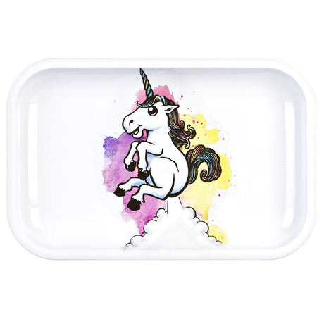 Pulsar Metal Rolling Tray with Farticorn Design, 11"x7" Medium Size, Top View