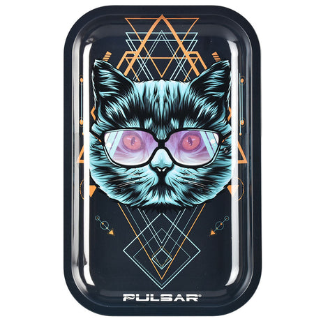 Pulsar Metal Rolling Tray with Sacred Cat Geometry Design, Medium Size 11"x7", Top View