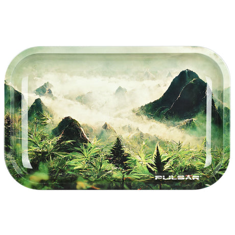 Pulsar Sacred Valley Metal Rolling Tray, 11"x7", with lush landscape design, front view