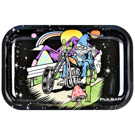 Pulsar Metal Rolling Tray - Trippy Trip design, 11"x7" with vibrant psychedelic artwork