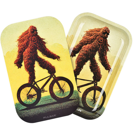 Pulsar Metal Rolling Tray with 3D Bigfoot Graphic, 11"x7" Size, Front and Lid View