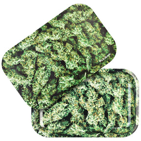 Pulsar Metal Rolling Tray with Lid - Big Budzare Design, 11" x 7" Size, Overhead View