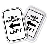 Pulsar Metal Rolling Tray with Lid featuring 'Keep Passing Left' slogan, 11" x 7" size, top view
