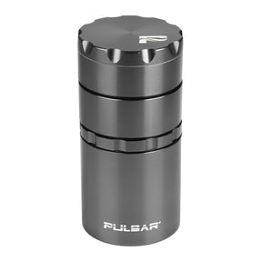 Pulsar 4-Piece Metal Grinder in Gun Metal with Storage Compartment - Front View