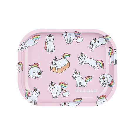 Pulsar Mini Metal Rolling Tray with Caticorn Design and Lid, 7"x5.5" for easy rolling and storage