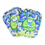 Pulsar Mini Metal Rolling Tray w/ Lid featuring whimsical frog and mushroom design, 7"x5.5" size, top view