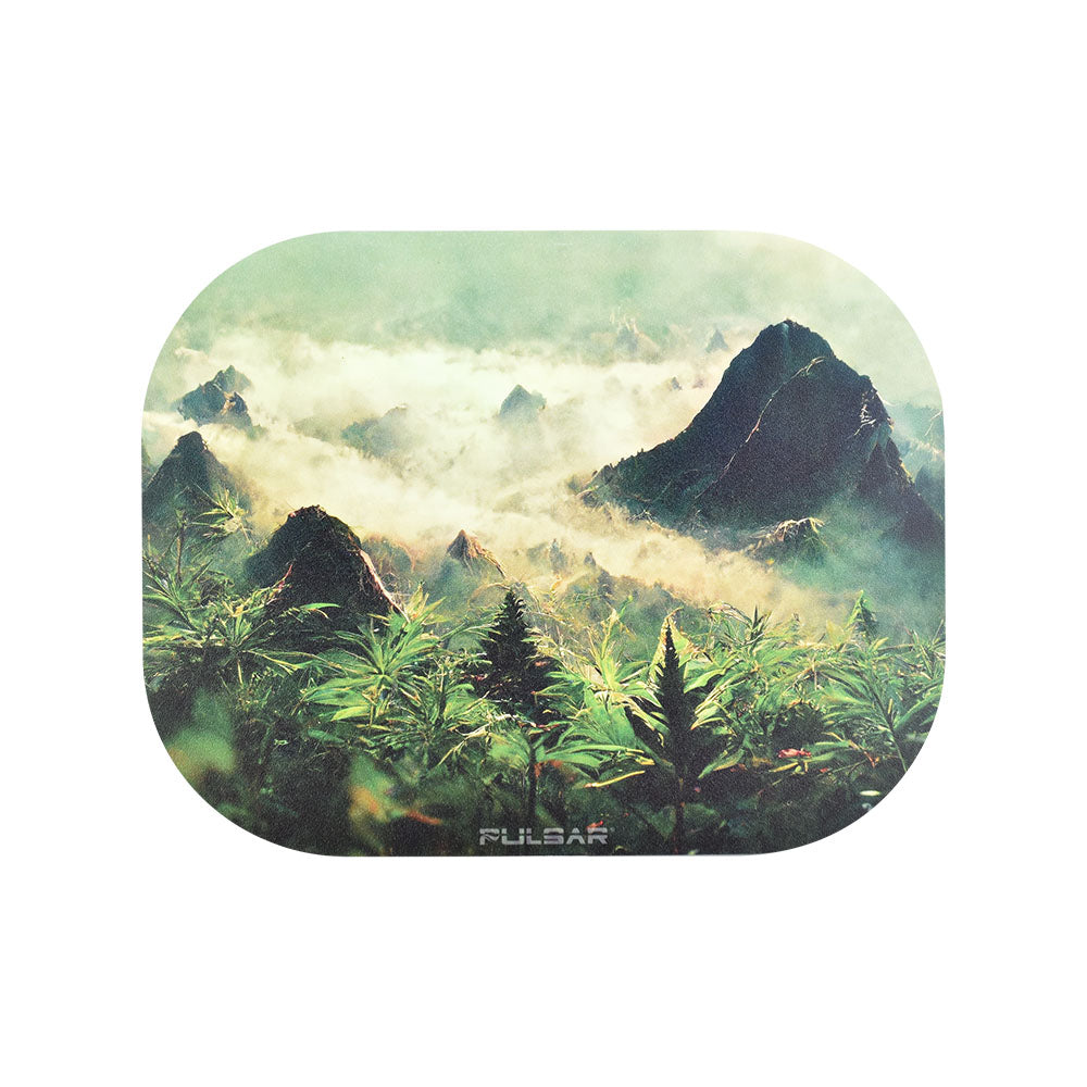 Pulsar Mini Metal Rolling Tray w/ Lid featuring Sacred Valley design, 7"x5.5", perfect for travel