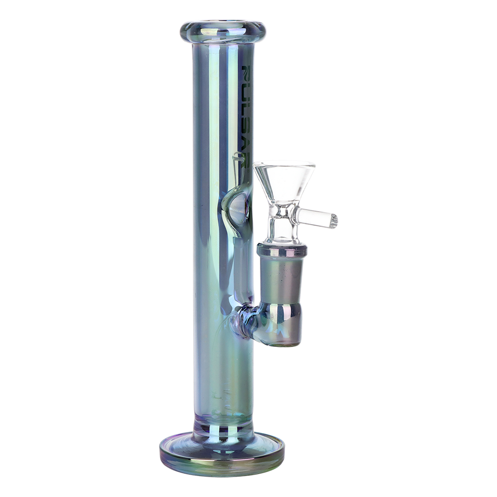 Pulsar Mini Straight Tube glass bong in a pearl finish with a concave ice catcher and 14mm female joint