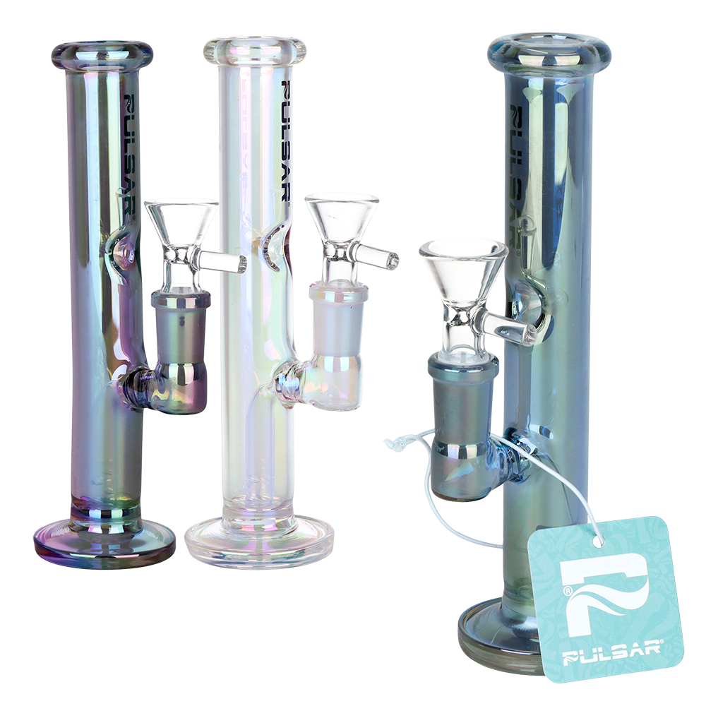 Pulsar Mini Straight Tube 7 inch glass bong 3 pack in electroplated borosilicate glass with 14mm female joints
