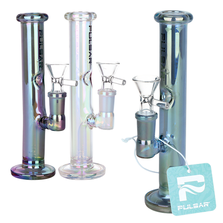 Pulsar Mini Straight Tube 7 inch glass bong 3 pack in electroplated borosilicate glass with 14mm female joints