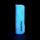 Pulsar Mobi Vaporizer in blue speckled design on a black background, front view