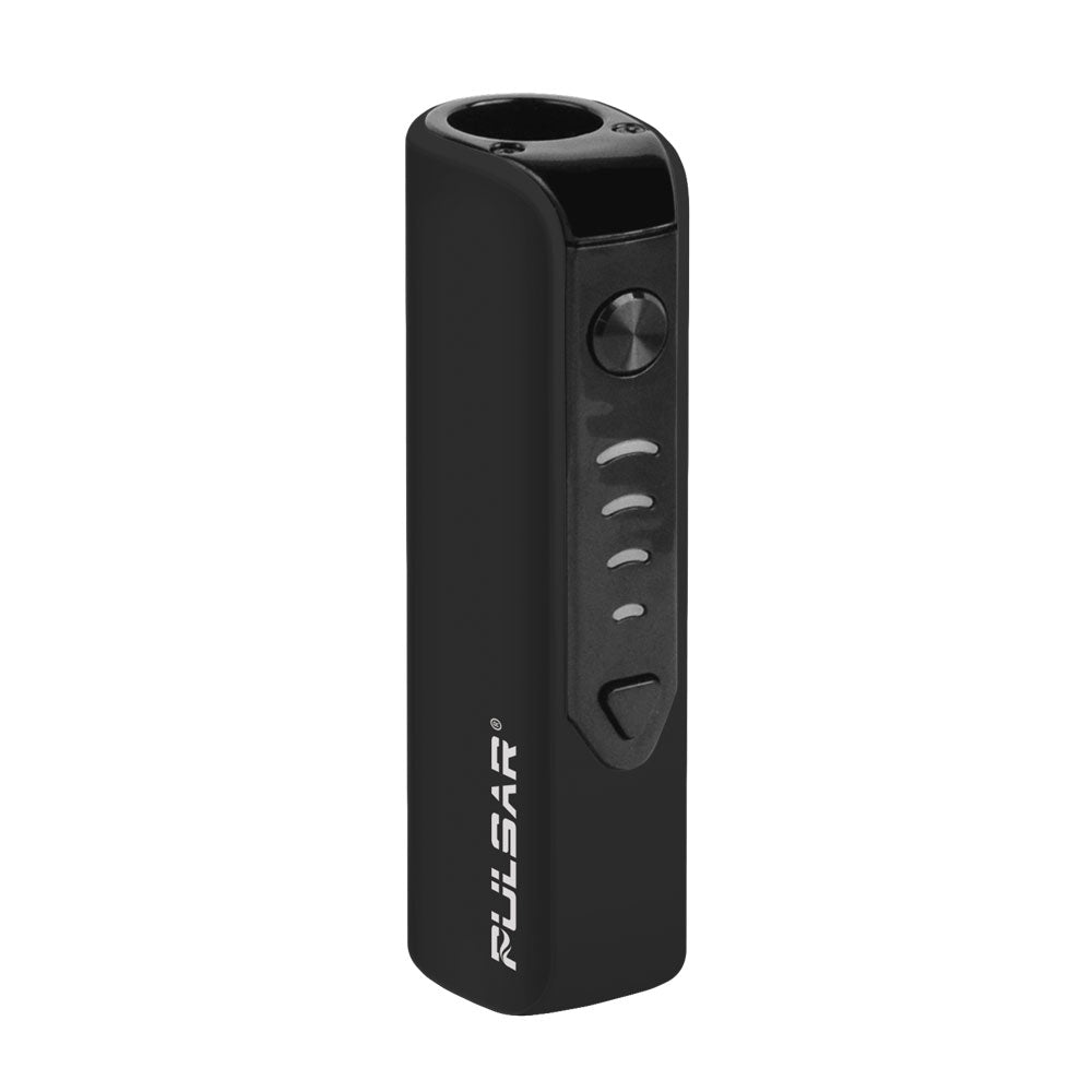 Pulsar Mobi Vaporizer in black, front view, portable and rechargeable with LED indicators