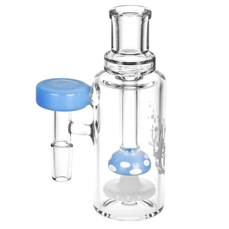 Pulsar Mushroom Perc Ash Catcher with blue accents, 90-degree joint, front view on white background
