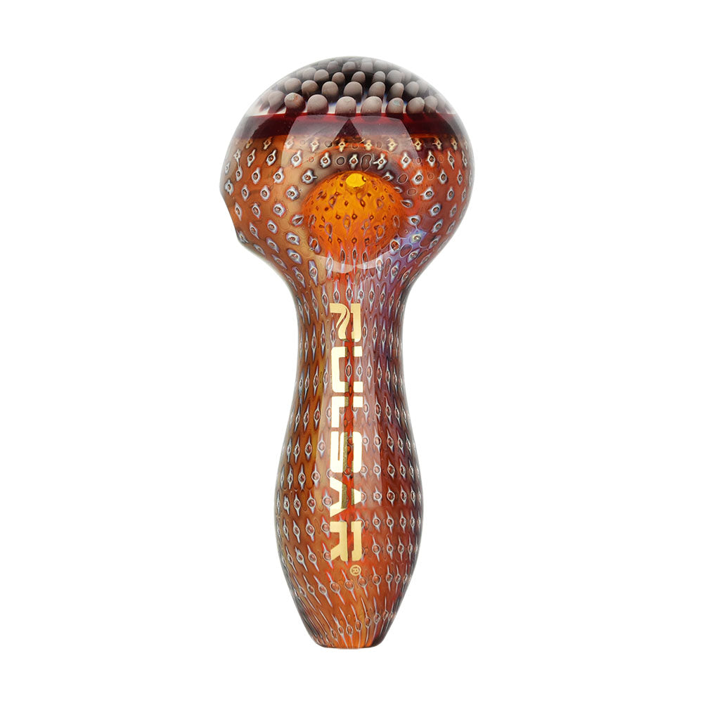 Pulsar Mystic Bubble Matrix Spoon Pipe, black and clear borosilicate glass, front view on white