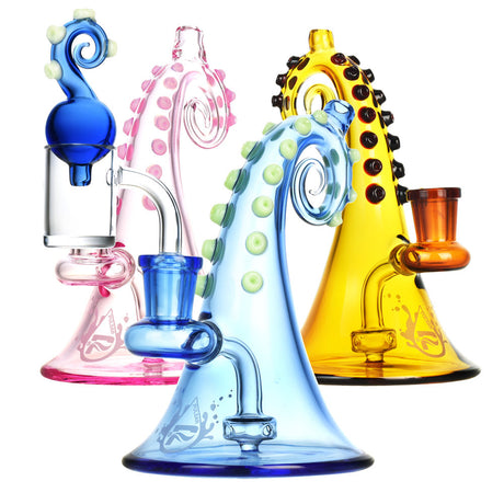 Pulsar Octopus Mini Dab Rigs in various colors with detailed glasswork, front view