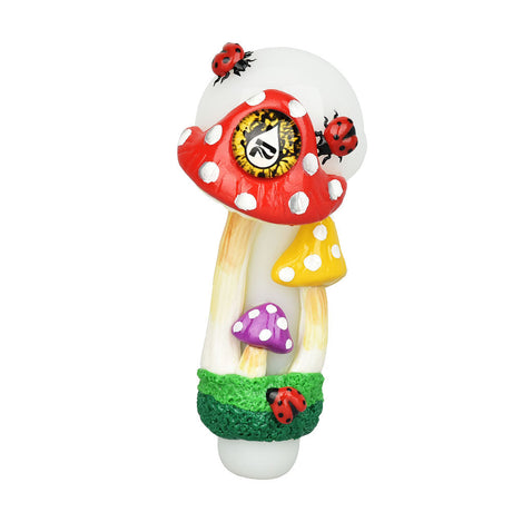 Pulsar Old School Shroom Spoon Pipe with colorful mushroom design, front view on white background