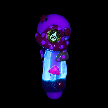 Pulsar Old School Shroom Spoon Pipe with psychedelic mushroom design, front view on black background