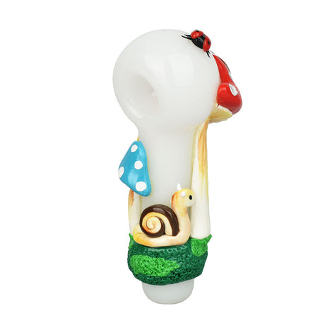 Pulsar Old School Shroom Spoon Pipe with whimsical mushroom and snail design, front view