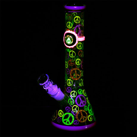 Pulsar Peacekeeper Beaker Water Pipe with Glow-in-the-Dark Peace Signs, 10", Front View