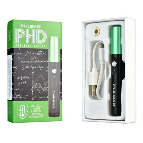 Pulsar PHD Pre-Heat Device 510 Battery pack displayed with USB charger, front view on white background.