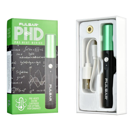 Pulsar PHD Pre-Heat Device 510 Battery, 450mAh capacity, with USB charger, front view packaging
