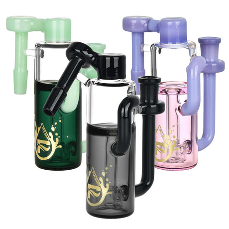 Assorted colors Pulsar Pipeline Recycler Ash Catchers with disc percolators, 14mm female joint at 45 and 90 degrees