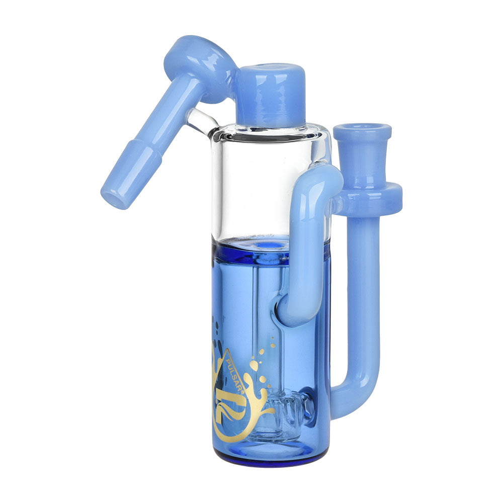 Pulsar Pipeline Recycler Ash Catcher in blue, 14mm, with disc percolator, side view on white background