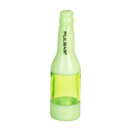 Pulsar Pop Bottle Chillum Pipe in Neon Green, Borosilicate Glass, 3.5" Front View