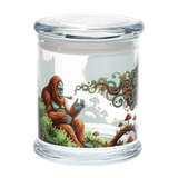 Large clear glass stash jar from Pulsar with a full color decal design, 4.5 inches tall by 3.9 inches wide (photo 10)