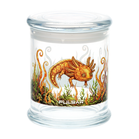 Pulsar Hellbender design large glass stash jar, an airtight 500mL jar for storing herb and more