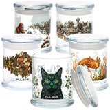 Pulsar Pop Top 4.5 inch large glass stash jar with an airtight pop top lid and 500mL capacity