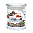 Pulsar glass storage jar in the Metallic Mountains design, with a pop top lid for herb or small items