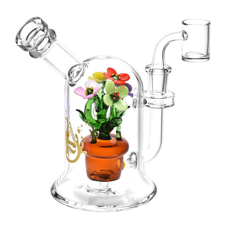 Pulsar Pretty Flowers Dab Rig with vibrant floral glasswork, 6.5" tall, 14mm female joint - Front View