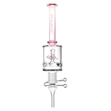 Pulsar Propeller Vapor Vessel, 9" borosilicate glass dab straw with pink accents, front view