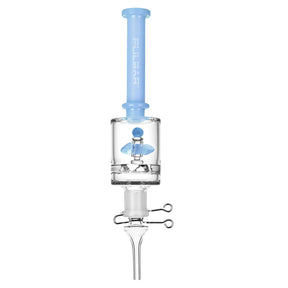 Pulsar Propeller Vapor Vessel, 9" borosilicate glass dab straw with blue accents, front view