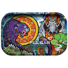 Pulsar Psychedelic Jungle Metal Rolling Tray with vibrant artwork, 11" x 7" size, top view