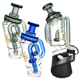 Pulsar Puffco Peak/Pro Recycler Attachments in clear borosilicate glass, angled views with base