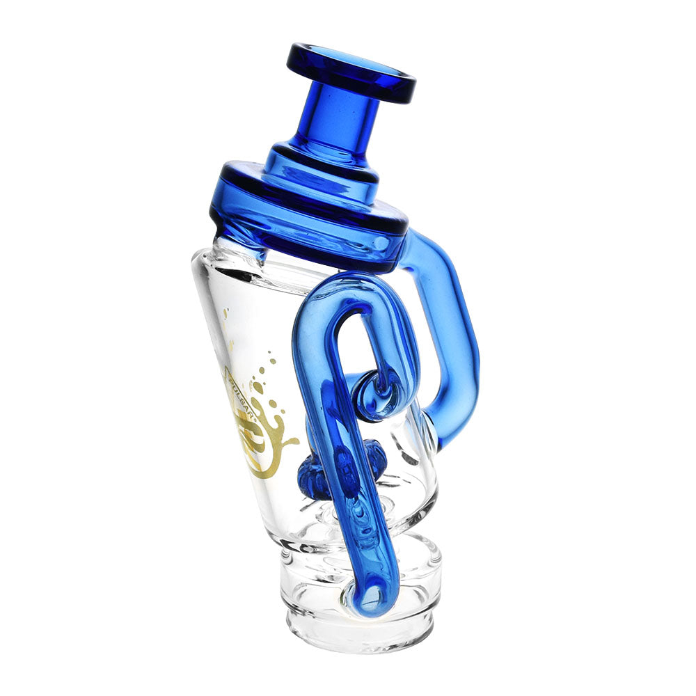 Pulsar Puffco Peak/Pro Recycler Attachment in Borosilicate Glass with Blue Accents - Front View