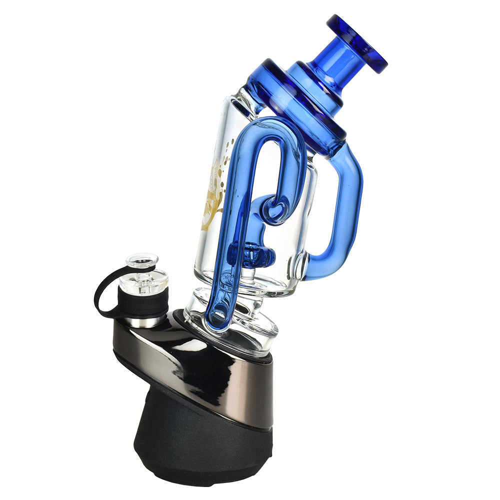 Pulsar Puffco Peak/Pro Recycler Attachment in blue, angled view on a seamless white background