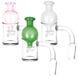Pulsar Quartz Banger & Ball Carb Cap Set in assorted colors, clear 90 degree joint angle, for concentrates