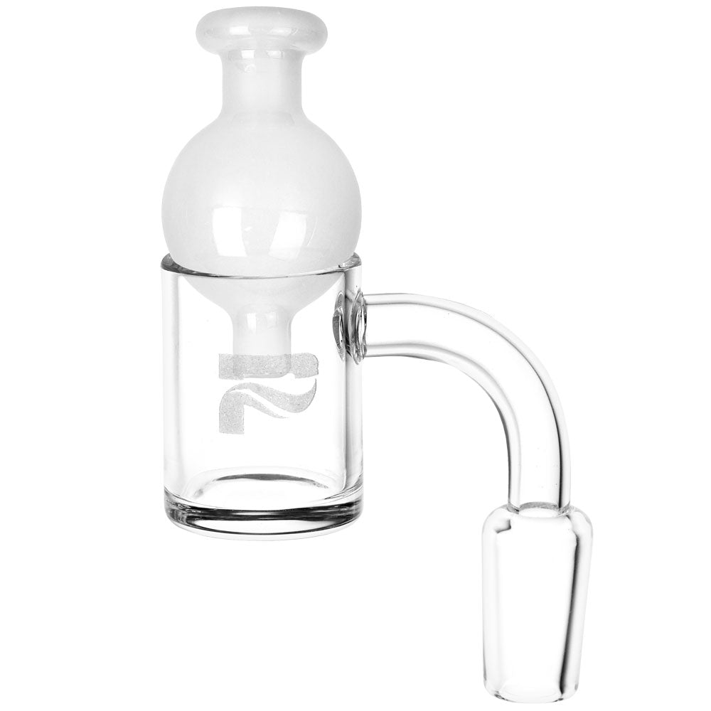 Pulsar Quartz Banger & Ball Carb Cap Set for Dab Rigs, 90 Degree Joint, Front View on White