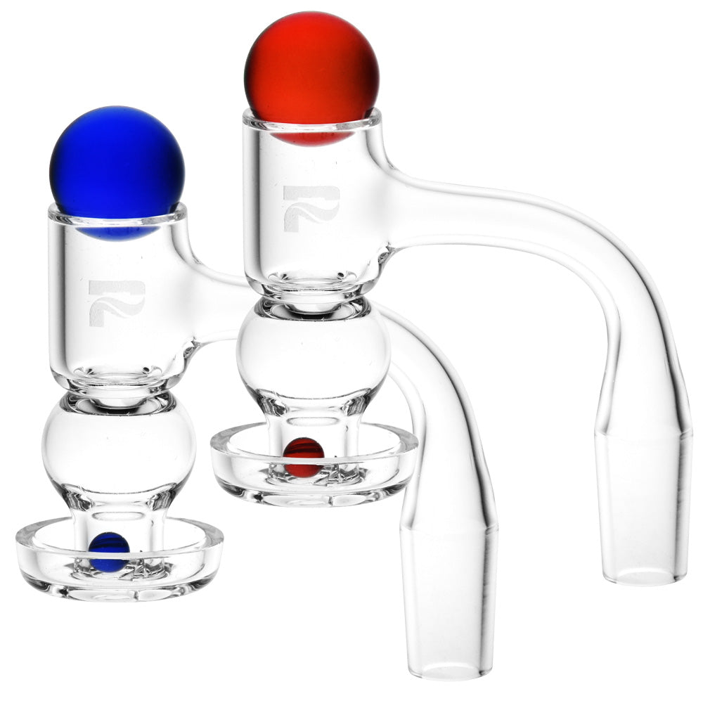 Pulsar Quartz Terp Slurper Hybrid Set with blue and red accents, clear view on white background