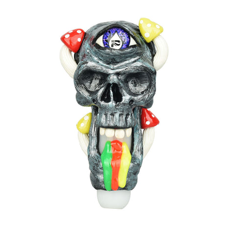 Pulsar Rainbow Puking Skull Spoon Pipe, Borosilicate Glass, Front View