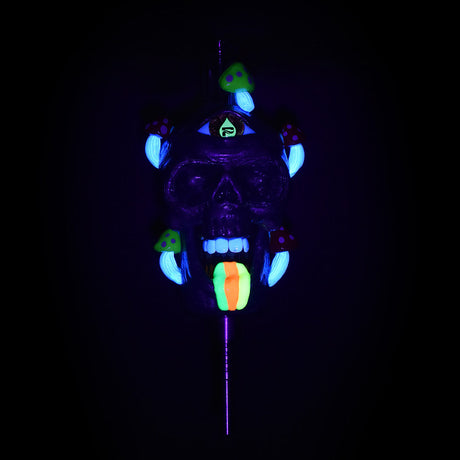 Pulsar Rainbow Puking Skull Vapor Vessel with Titanium Tip, Glowing in Dark, Front View