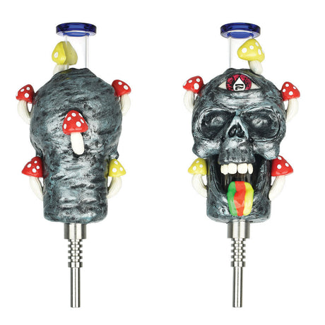 Pulsar Rainbow Puking Skull Vapor Vessel with Titanium Tip, Front and Side Views