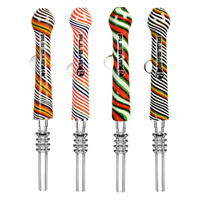Pulsar Rainbow Twist Dab Straws with Quartz Tips, Assorted Colors, 6" Borosilicate Glass, Front View